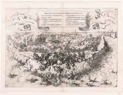Batalla de Oosterweel, 1567 Pugna ad Osteruelam, Margarita Parmensi Gubernatrice. 1567 (título sobre el objeto) de Johann Wilhelm Baur