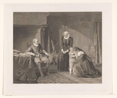 La madre, la esposa y el hijo de Reinier van Oldenbarnevelt suplican misericordia a Maurits, 1623 de Johann Wilhelm Kaiser (I)