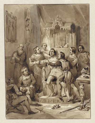 El Conde Guillermo V se vuelve loco y mata a Gerrit van Wateringen, 1357 de Johann Wilhelm Kaiser (I)