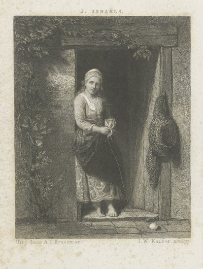 Mujer joven con tejer de Johann Wilhelm Kaiser (I)