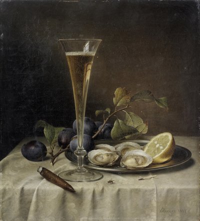 Naturaleza muerta con champán y ostras, 1857 de Johann Wilhelm Preyer