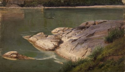 Orilla rocosa de un río de Johann Wilhelm Schirmer