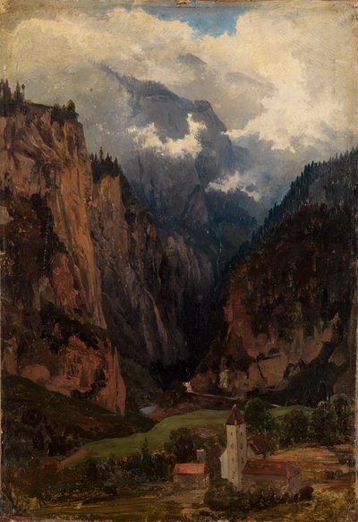 Via Mala con iglesia en primer plano de Johann Wilhelm Schirmer
