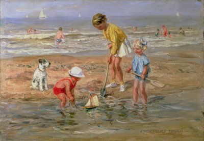 Niños jugando en la playa de Johann Zoetelief Tromp