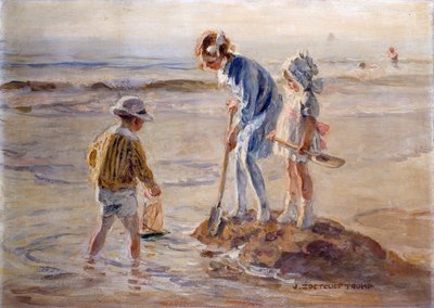 Jugando en la playa de Katwijk (óleo sobre lienzo) de Johann Zoetelief Tromp