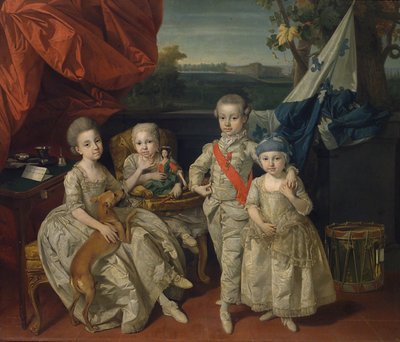 El príncipe Luis de Parma (1773-1803) con sus tres hermanos mayores Karolina (1770-1804), María Antonia (1774-1841) y Carlota (1777-1813) de Johann Zoffany