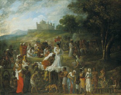 Sacrificio de una viuda hindú en la pira funeraria de su esposo de Johan Joseph Zoffany