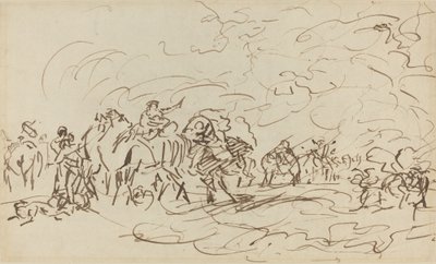 Tormenta de arena en el desierto alcanzando una caravana de Johann Zoffany