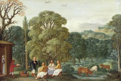 Abraham recibiendo a los tres ángeles de Johann or Hans Konig