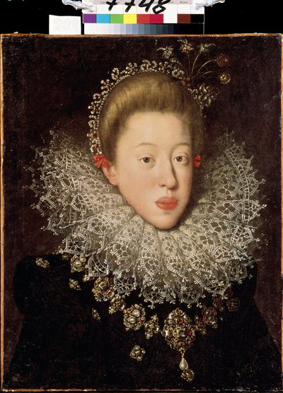 ""Retrato de Ana de Austria (1585-1618) (Ana de Habsburgo o del Tirol), Emperatriz del Sacro Imperio"" Pintura de Hans von Aachen (1552-1615) Principios del siglo XVII Lviv, Museo de Bellas Artes de Johann or Hans von Aachen