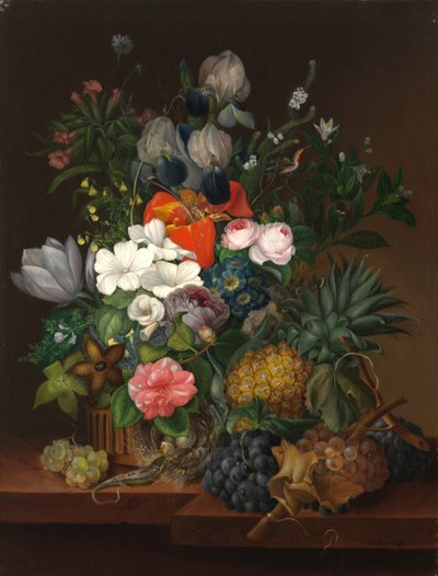 Nature morte avec un lezard et des fleurs - Naturaleza muerta con un lagarto y flores - Johanna (Jenny) Salm-Reifferscheidt (nee comtesse Pachtova) (1780-1857). Óleo sobre lienzo de Johanna Salm Reifferscheidt