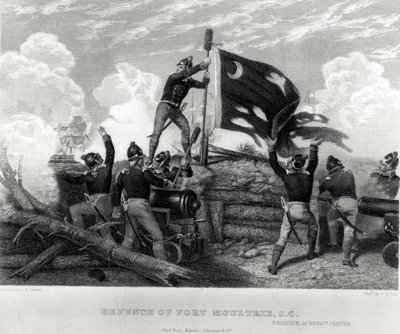 El Heroísmo del Sargento William Jasper en Defensa del Fuerte Moultrie, Carolina del Sur, 12 de mayo de 1780, grabado por G.R. Hall de Johannes Adam Simon Oertel