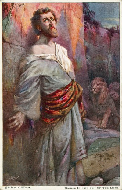 Daniel en el foso de los leones (litografía en color) de Johannes Adolf Tillack