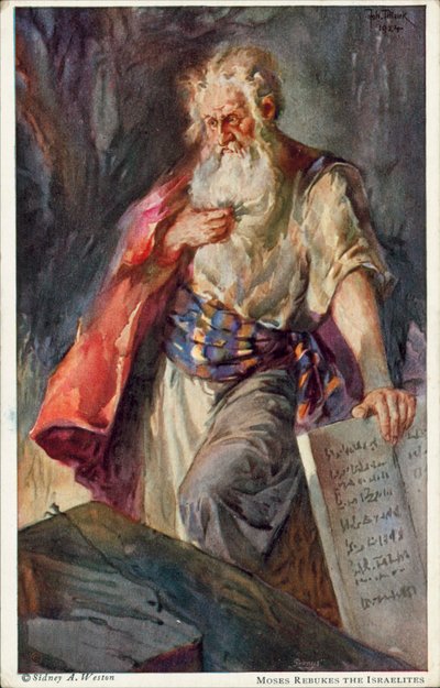 Moisés reprende a los israelitas (litografía en color) de Johannes Adolf Tillack