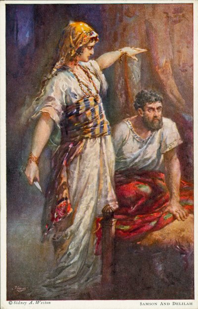Sansón y Dalila (litografía en color) de Johannes Adolf Tillack