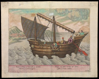 Naves et China et Java (velero de China y Java,1599), principios del siglo XVII (grabado, coloreado) de Johannes Baptista van the Younger Doetechum