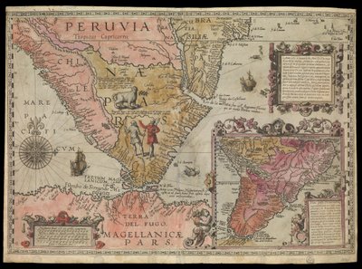 El extremo sur de Perú, Sudamérica, c.1590 (coloreado a mano) de Johannes Baptista van the Younger Doetechum