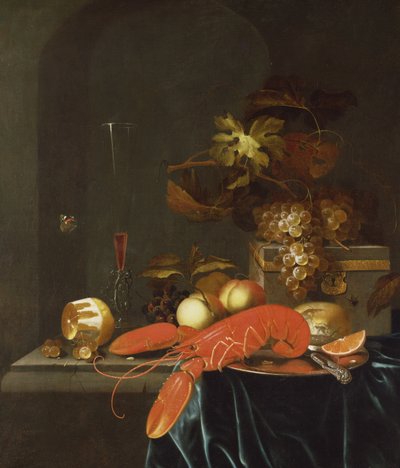 Naturaleza muerta de frutas con una langosta de Johannes Borman