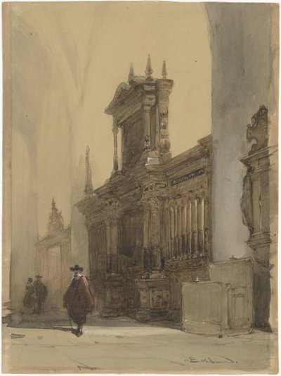Pantalla del coro de la Nieuwe Kerk, Delft (título en el objeto) de Johannes Bosboom (signed by artist)