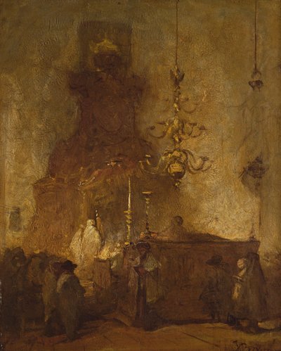 Interior de una sinagoga alemana en La Haya, 1875-80 de Johannes Bosboom