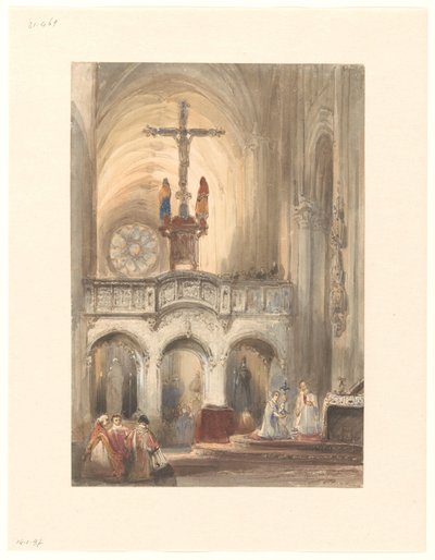 Interior de la iglesia con misa de Johannes Bosboom