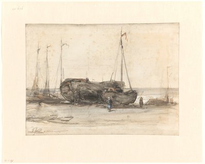 Barcos de pesca en la playa de Scheveningen de Johannes Bosboom