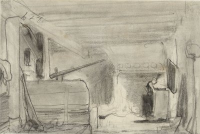 Mujer en la cocina de una granja de Johannes Bosboom