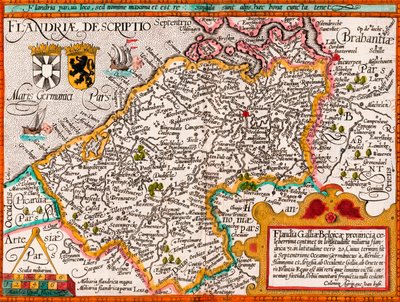 Mapa de Flandes, después del cartógrafo Matthias Quad de su 