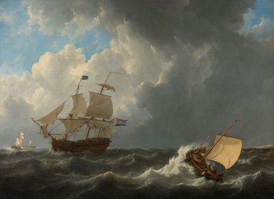 Barcos en un mar turbulento de Johannes Christiaan Schotel