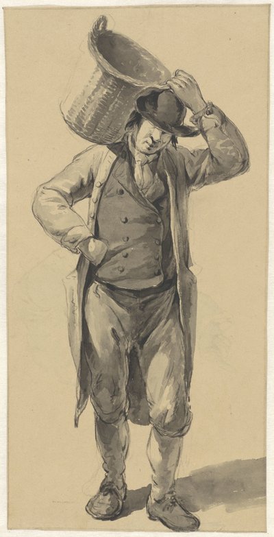 Hombre de pie con una cesta al hombro de Johannes Christiaan Schotel