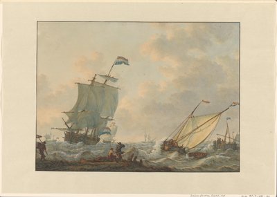 Barcos de vela en aguas agitadas de Johannes Christiaan Schotel