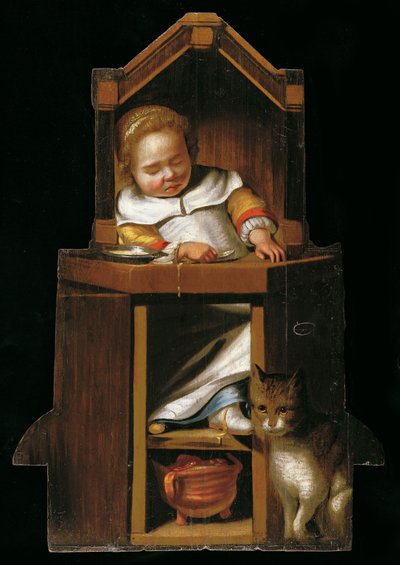 Bebé durmiendo en silla alta de Johannes Cornelisz. Verspronck