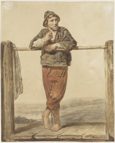 Hombre de pie que fuma en pipa, de frente de Johannes Engel Masurel