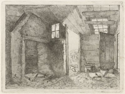 Granero con pollos de Johannes Everhardus Rijnboutt