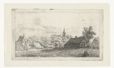 Vista del pueblo con la torre de la iglesia entre árboles de Johannes Franciscus Christ
