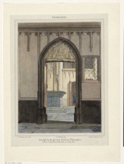 Vista de la tumba en Stevenskerk en Nijmegen Ver en la Grote Kerk, en Nijmegen, con la Tumba de Catalina de Borbón. (título en el objeto) Nymegen. (título de la serie en el objeto) de Johannes Franciscus Christ