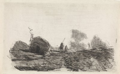Paisaje con un granero y dos jinetes. de Johannes Franciscus Hoppenbrouwers