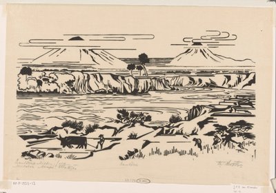 Paisaje, Java Central: Merbaboe, Merapi, río Ello (título original del objeto) de Johannes Frederik Engelbert ten Klooster (signed by artist)