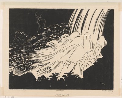 Waterval met herten (título original del objeto) de Johannes Frederik Engelbert ten Klooster (signed by artist)