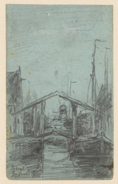 Vista de Dordrecht con puente levadizo de Johannes Gijsbert Vogel