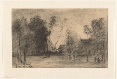 Grupo de casas y árboles cerca de Hooghalen de Johannes Gijsbert Vogel