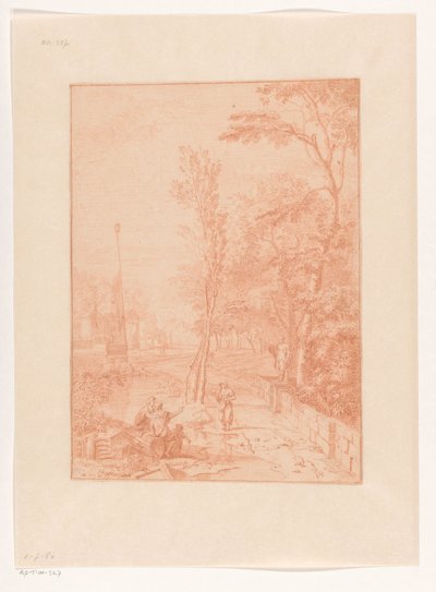 Arkadische Landschaft mit Figuren nahe einem Obelisken de Johannes Glauber