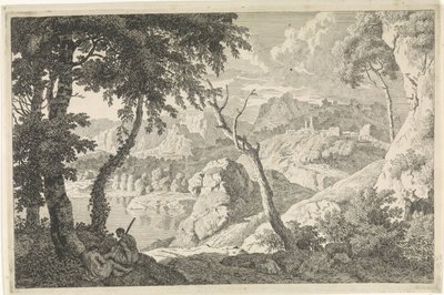 Paisaje arcádico con dos pastores. Paisajes arcádicos (título de la serie) de Johannes Glauber