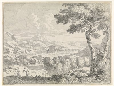 Paisaje montañoso con pastores Paisajes después de Gaspar Poussin (título de la serie) de Johannes Glauber