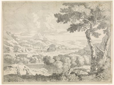 Paisaje montañoso con pastores Paisajes después de Gaspar Poussin (título de la serie) de Johannes Glauber