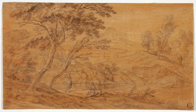 Paisaje con figuras junto a un arroyo de Johannes Glauber