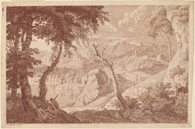 Paisaje Montañoso con Dos Hombres Descansando de Johannes Glauber