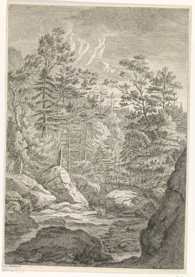 Barranco con árboles y un arroyo Paisajes en las montañas de Chartreuzer (título de la serie) de Johannes Glauber