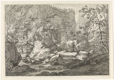 Barranco con rocas y árboles Paisajes en las montañas de Chartreuzer (título de la serie) de Johannes Glauber