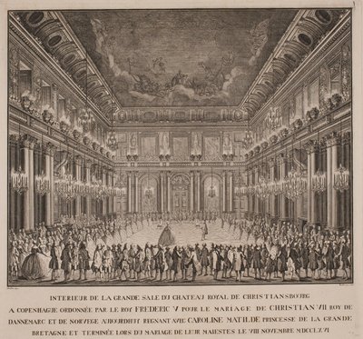 Ballet de la corte en el salón de caballeros de Christiansborg en la boda de Christian VII con Caroline Mathilde de Johannes Gottfred Bradt